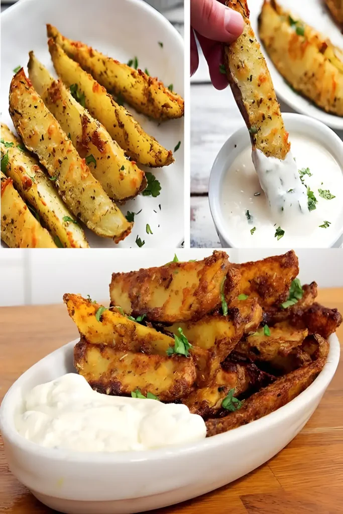 Ich brate 4 Kartoffeln und gebe 70 g Parmesan fur die Knoblauch Kartoffelecken