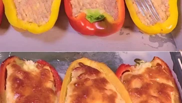 Mit Huehnchen gefuellte Paprikaschoten das leckere und einfach nachzukochende Rezept W2xEX 2.5x