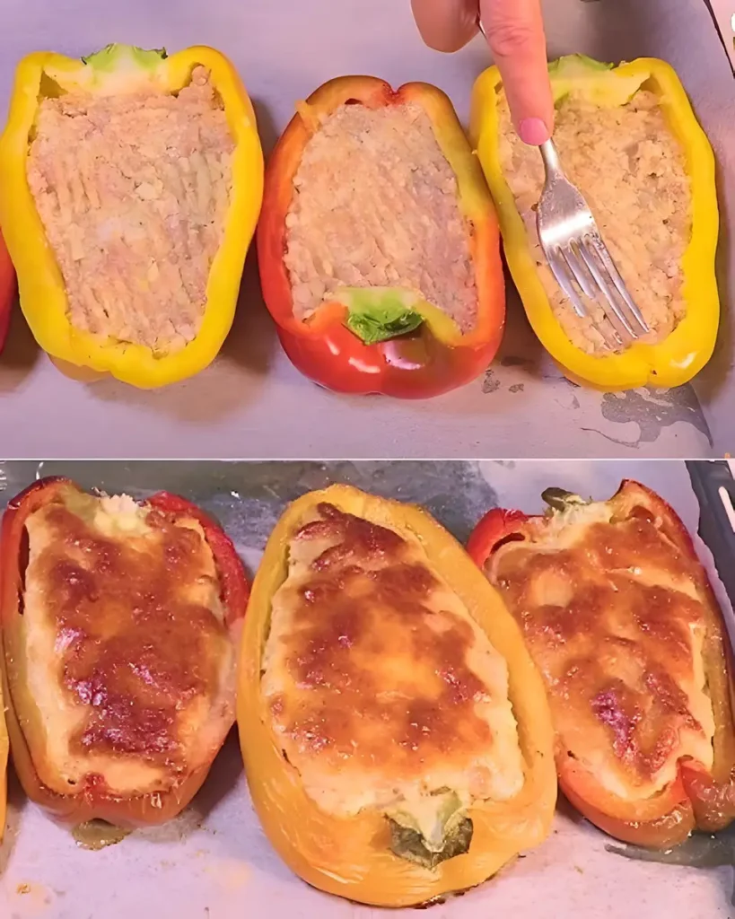 Mit Hühnchen gefüllte Paprikaschoten das leckere und einfach nachzukochende Rezept