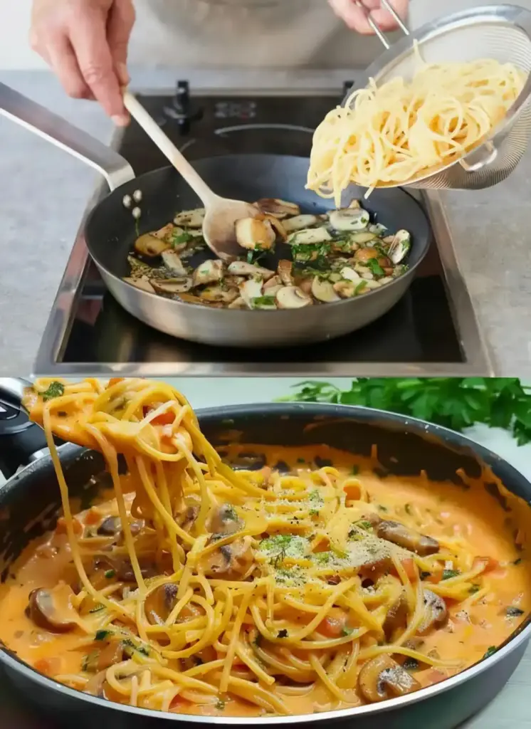 Das muss ich immer wieder zubereiten, Champignons Spaghetti aus der Pfanne!