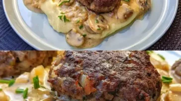 Frikadellen mit Kartoffelbrei und einer Zwiebelrahmsosse 1