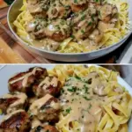 Nudeln mit Pilzsoße und Hackbällchen