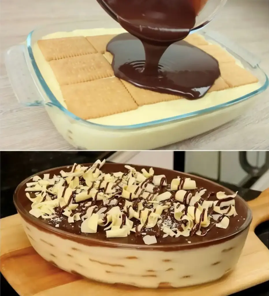 Schichtdessert mit Butterkeksen und Quark