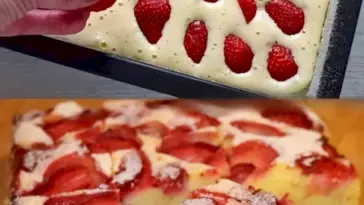 5 Minuten Erdbeer Biskuitkuchen vom Blech ein Tassenrezept W2xEX 2.5x Q99
