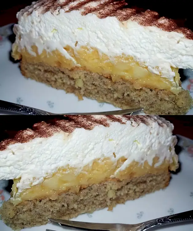 Apfelkuchen mit Vanillepudding und 2 Becher süße Sahne je 200 g