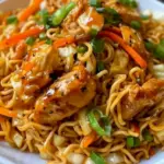 Chinesisch gebratene Nudeln mit 200 g Haehnchenfleisch W2xEX 2.5x Q99