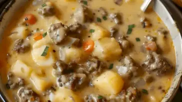 Hamburger Suppe mit 500g Hackfleisch macht lange satt schnell zubereitet W2xEX 2.5x Q99