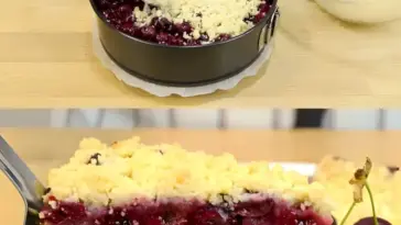 Kirsch Streuselkuchen mit Pudding und 1 Glas Kirschen W2xEX 2.5x