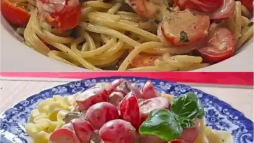 Nudeln mit marinierten Cherrytomaten und Frischkaese W2xEX 2.5x webp