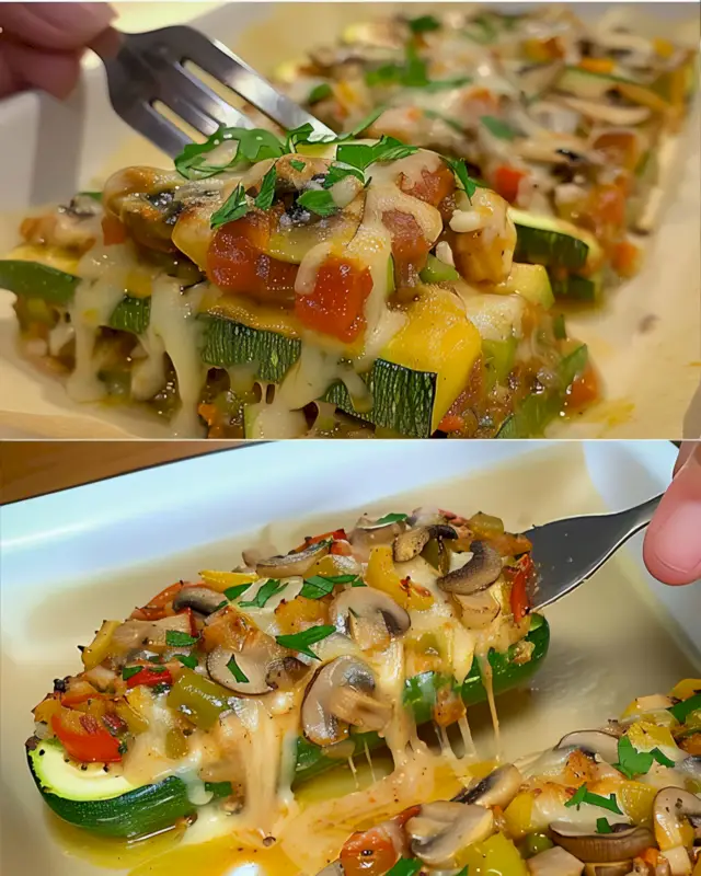 Zucchini mit 100 g Streukäse und Champignons