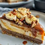 Käsekuchen mit Mandelkruste, Banane und Karamell
