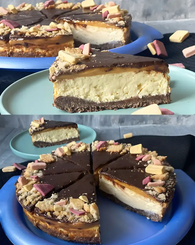 Gesunder Cheesecake mit Karamell und Kakao-Bananen-Glasur - Protein-Kuchen 1 Gesunder Cheesecake mit Karamell und Kakao Bananen Glasur Protein Kuchen XL