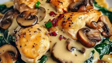 Spinat mit 500 g Hähnchenbrust in leckere Knoblauch Parmesansauce
