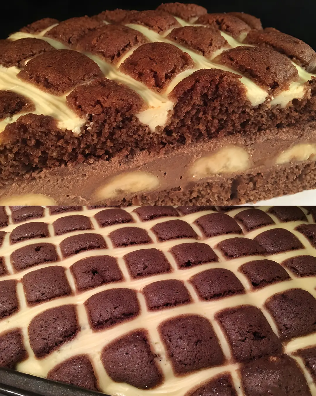 Steppdeckenkuchen mit Schokocreme und Bananen Steppdeckenkuchen mit Schokocreme und Bananen