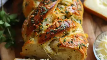 Aufgedrehtes Knoblauch-Kräuter-Käsebrot