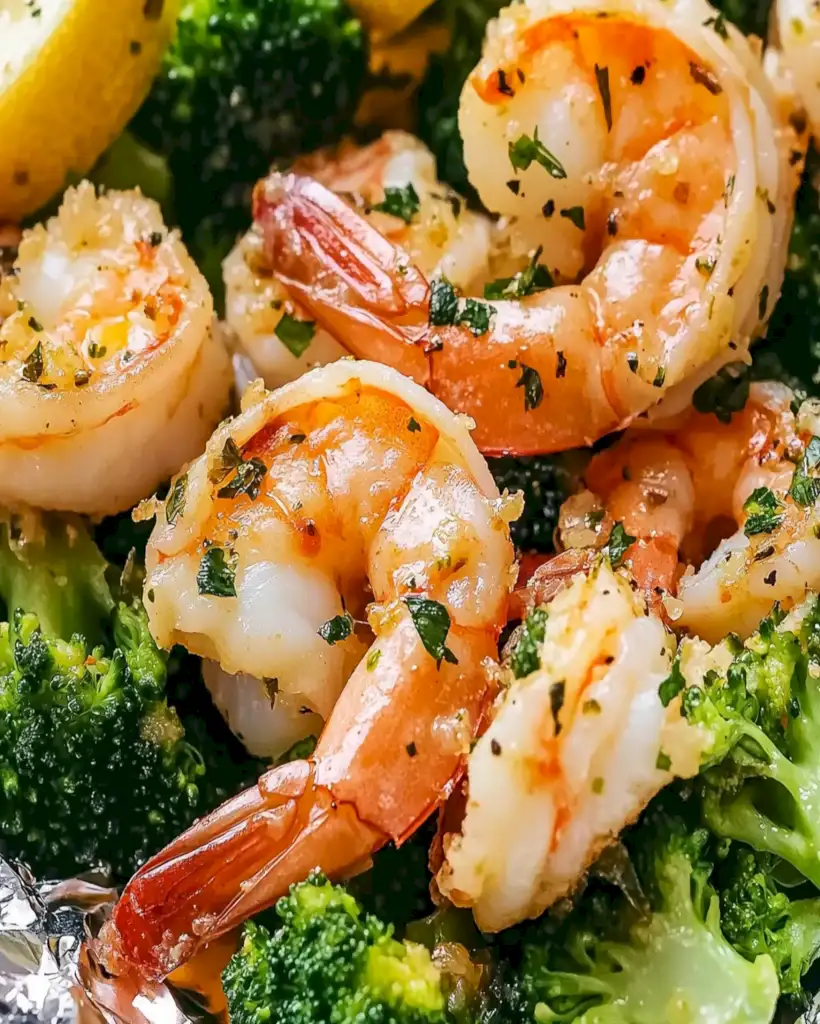 Gegrillte Garnelen- und Brokkoli-Päckchen mit Knoblauch-Zitronenbutter 1 Baked Shrimp and Broccoli Foil Packs with Garlic Lemon Butter optimal