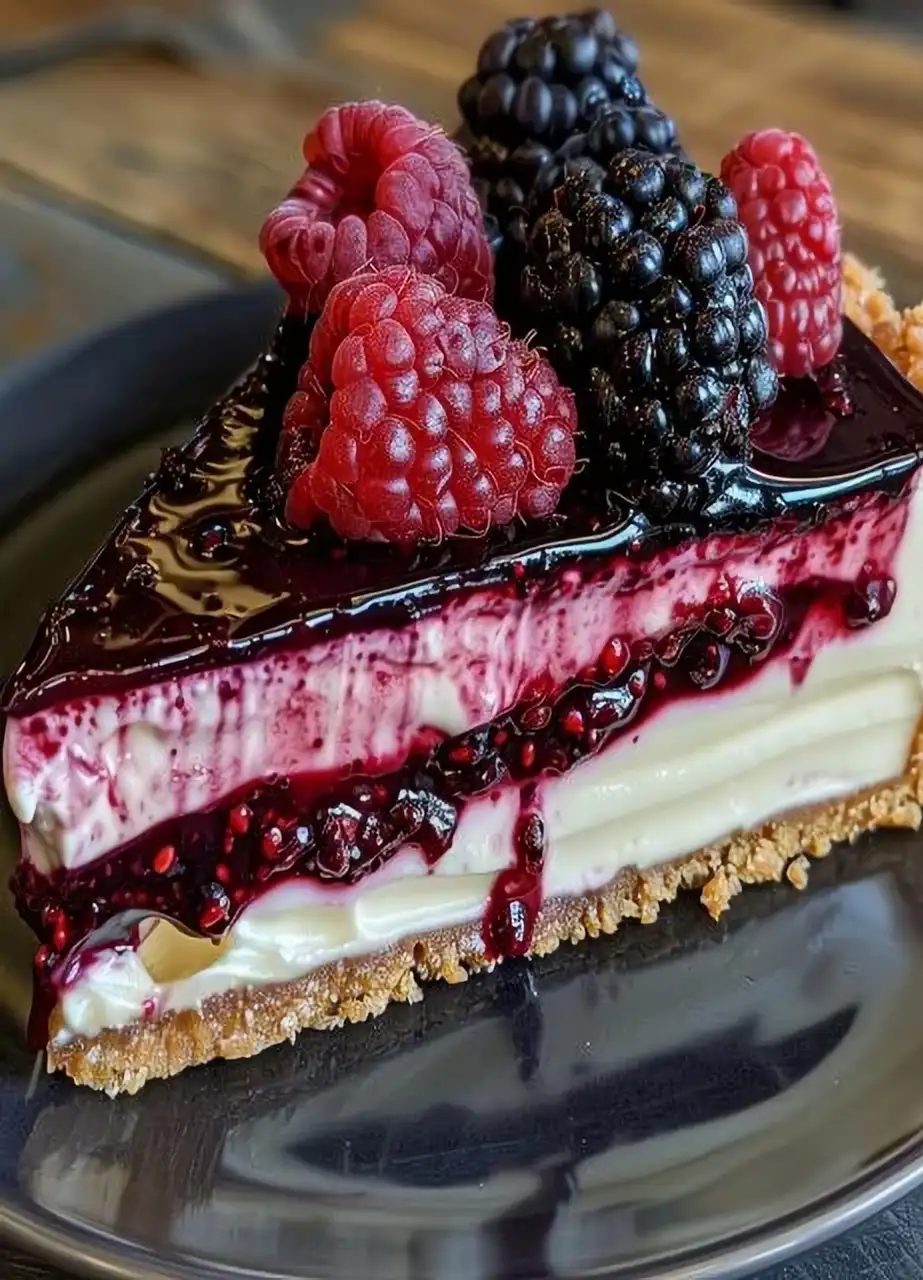 Himmlischer Käsekuchen mit Brombeeren und Himbeeren