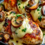 Käse-Knoblauch-Butter-Pilz gefülltes Hähnchen