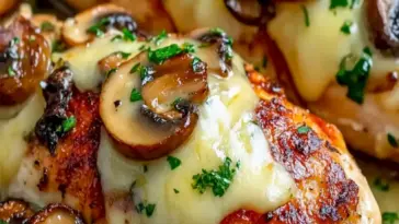 Käse-Knoblauch-Butter-Pilz gefülltes Hähnchen