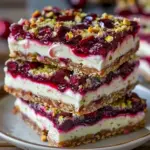 Rezept für Kirsche-Pistazien-Käsekuchen-Riegel