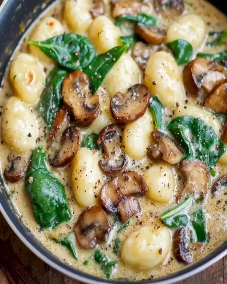 Cremige Spinat- und Champignon-Gnocchi – Ein-Pfannen-Rezept