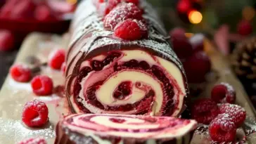 Himbeer-Schokoladen-Bûche de Noël | Festliches Weihnachtsdessert