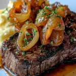 Rindersteak mit karamellisierten Zwiebeln und Kartoffelpüree