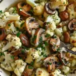 15 Minuten Blumenkohl Champignons Pfanne mit 3 Zehen Knoblauch