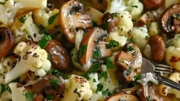 15 Minuten Blumenkohl Champignons Pfanne mit 3 Zehen Knoblauch