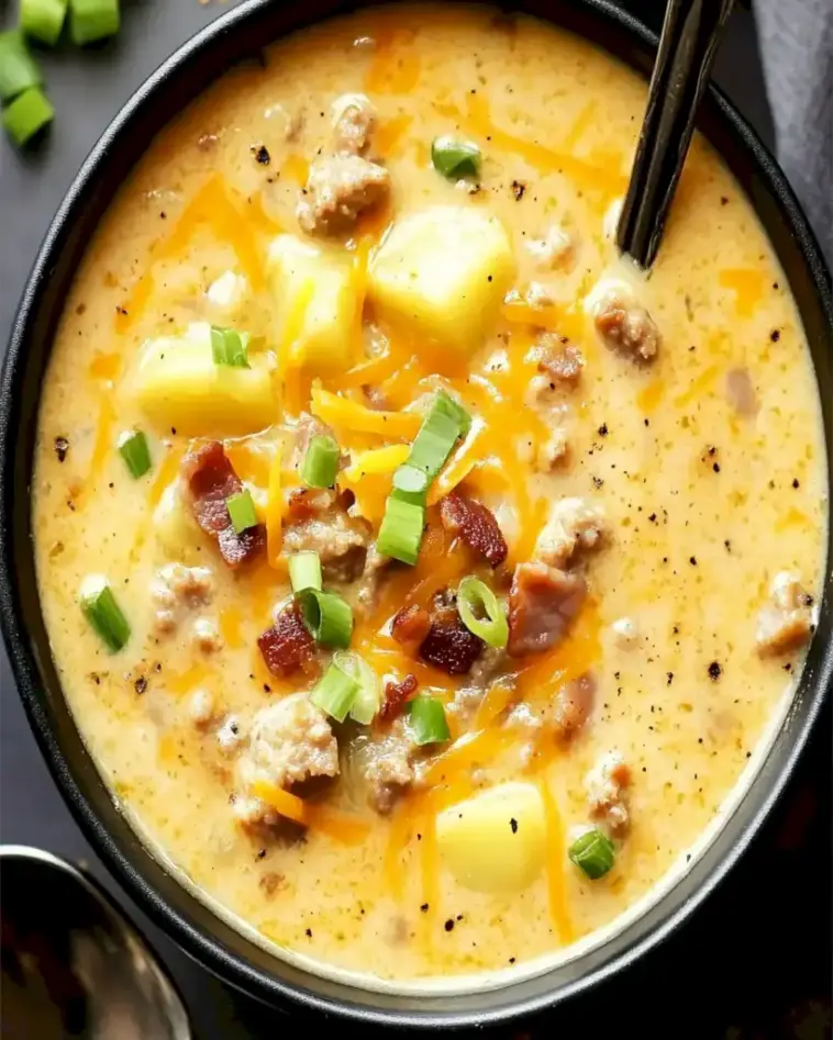 Bier Kaese Kartoffelsuppe mit Wuerstchen