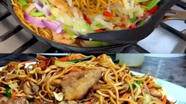 Chinesische Nudeln mit 200 g Hähnchenfleisch Ich konnte sie täglich essen