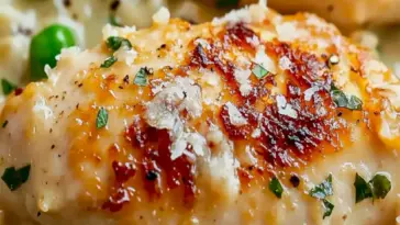 Ein Pfanne Cremiges Parmesan Huehnchen mit Reis