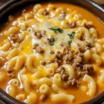 Ein Topf Makkaroni Cheeseburger Suppe