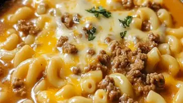 Ein Topf Makkaroni Cheeseburger Suppe