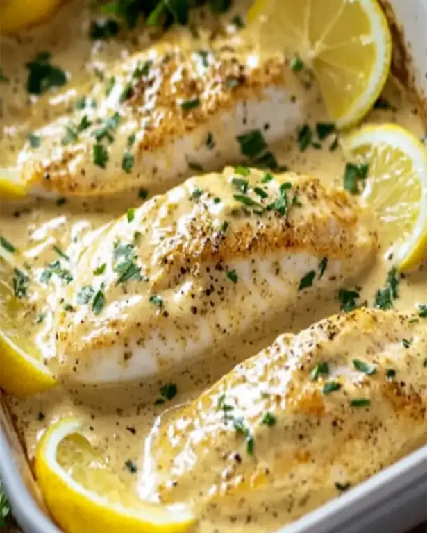 Gebackener Fisch mit Zitronenrahmsoße 1 Gebackener Fisch mit Zitronenrahmsoße