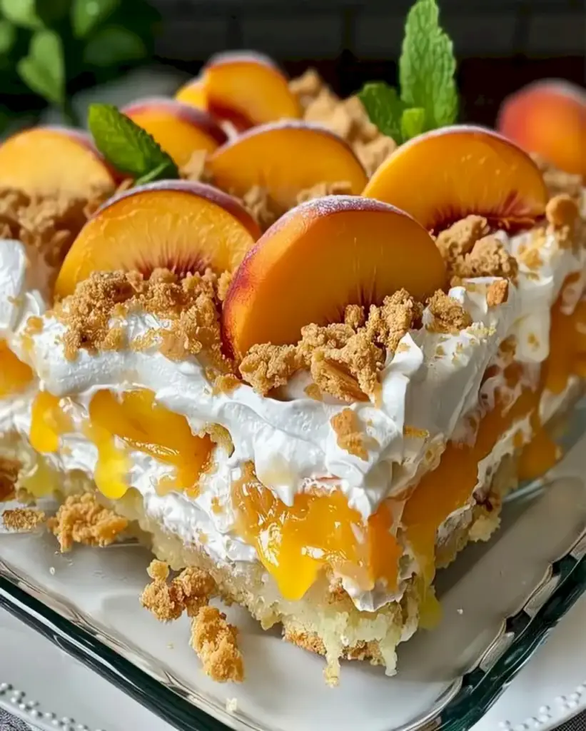 Himmlischer Pfirsich-Cobbler-Poke-Kuchen 1 Heavenly Summer Peach Cobbler Poke Cake Recipe optimal recipes W2xEX 2x Q99 webp