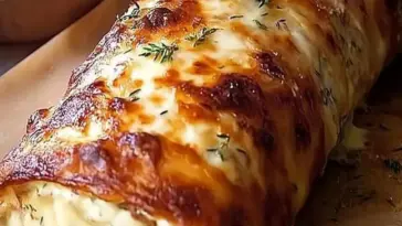 Leckere Käserolle mit Hackfleisch für 30 Minuten im Ofen gebacken