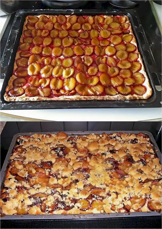 Saftiger Pflaumenkuchen vom Blech mit Streuseln und 2 kg Pflaumen