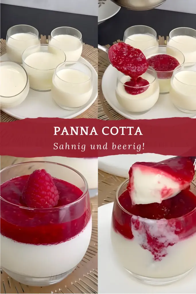 Schnelle Vanille Panna Cotta mit Himbeer-Coulis 1 Diese schnelle Panna Cotta ist schnell zubereitet mit Vanille aromatisiert und mit Himbeeren garniert