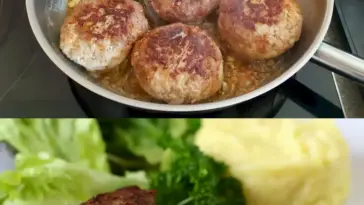 Fleischpflanzerl mit Kartoffelpueree und Gurkensalat