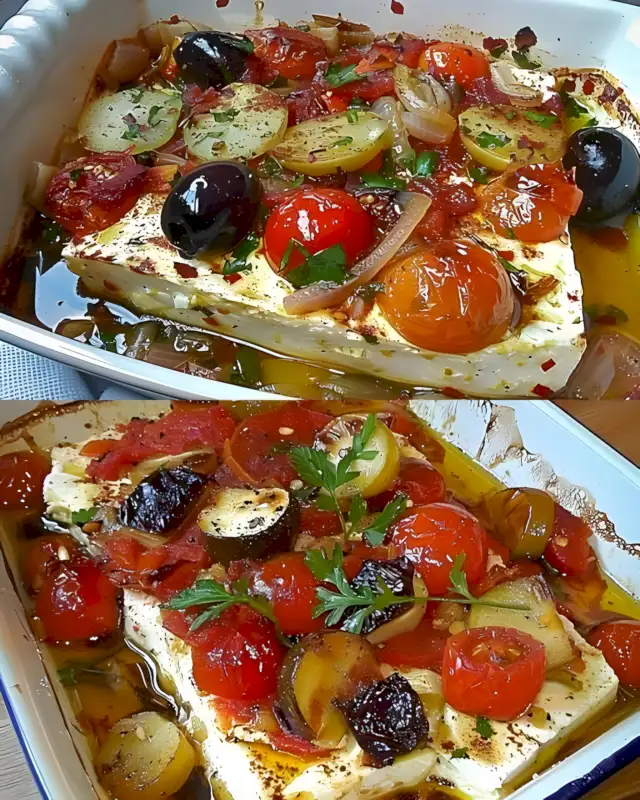 Gebackener Schafskäse mit Knoblauch und 15 kleine Tomaten