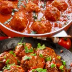 Gefuellte Kartoffeln mit Hackbaellchen in Tomatensosse