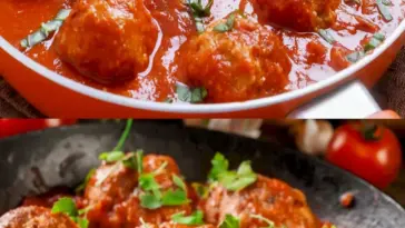 Gefuellte Kartoffeln mit Hackbaellchen in Tomatensosse