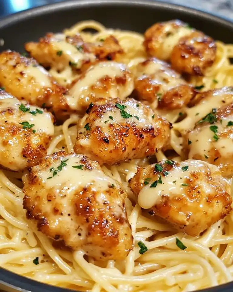 Hähnchen-Spaghetti in Parmesan-Knoblauchsauce