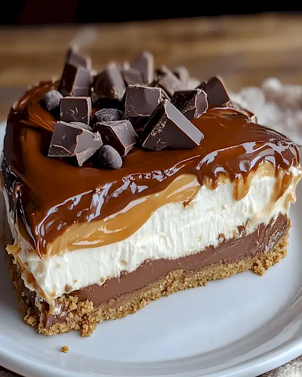 Hausgemachter No-Bake Twix Käsekuchen 1 Hausgemachter No-Bake Twix Käsekuchen