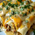 Herzhaftes Suedstaaten Fruehstueck Enchiladas mit cremiger Wurstsosse