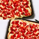 Leckeres fruchtiges Erdbeerkuchen Rezept vom Blech mit cremigem Vanillepudding