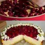 Unwiderstehlich cremiger Kaesekuchen mit Kirschen