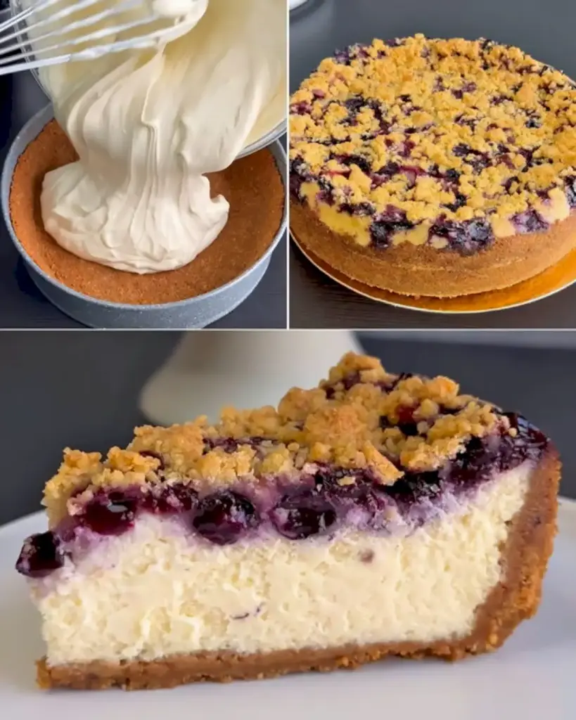 Zerbröckelter Blaubeer-Käsekuchen ein wirklich köstliches Dessert zum Probieren