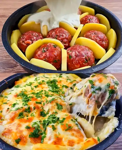 Käse-Fleischbällchen mit Kartoffeln Einfach Lecker